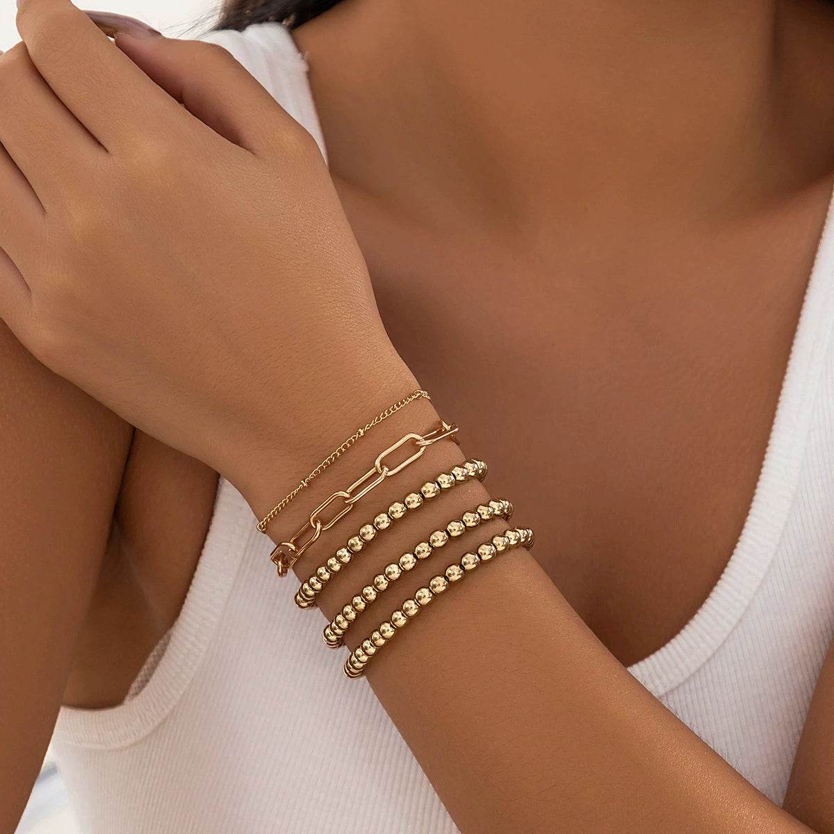 Cattleya Layered Charm Bracelet Set - Gold-tone 5-piece Set (Style 03) [FF22CVTX]