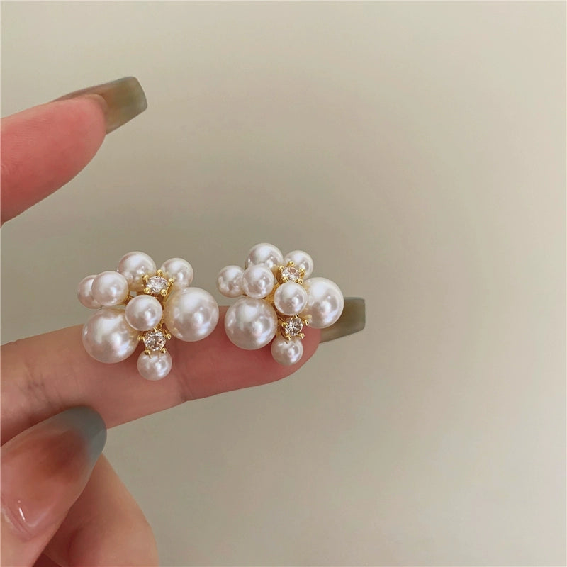 Gracie Vintage Pearl Studs - Popcorn Pearl Stud Earrings Silver Needle [TDQPJD9F]