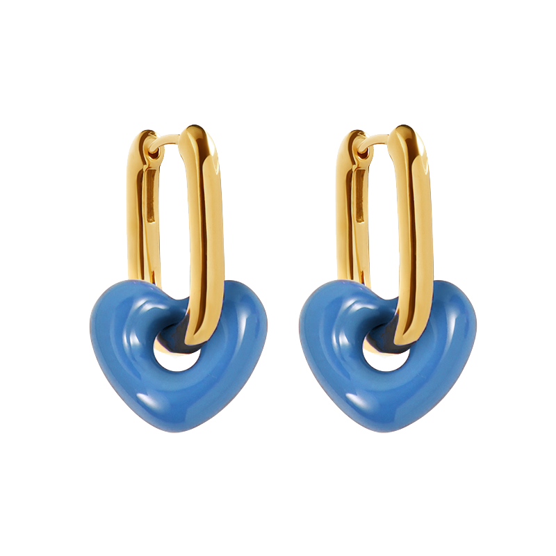 Callaway Enamel Heart Drop Earrings - Blue Heart Enamel Earrings