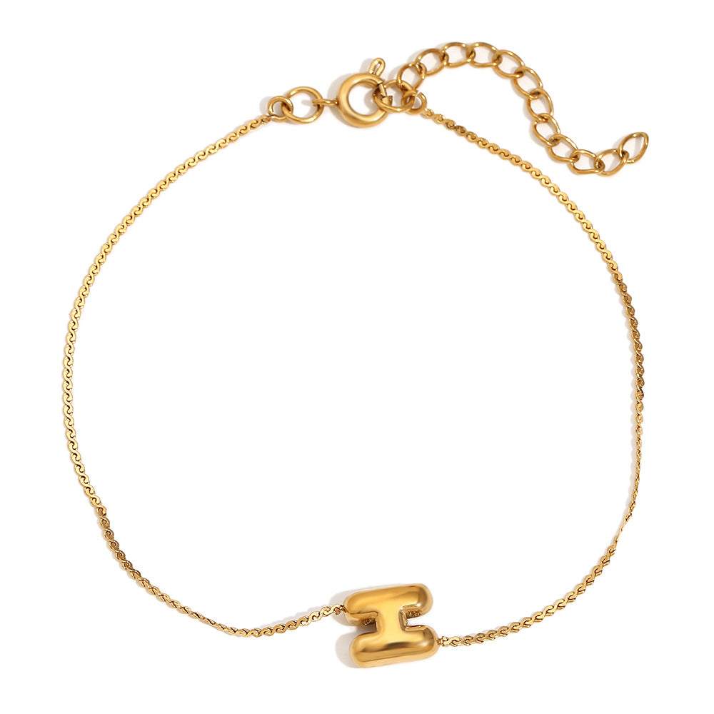 Ilah Bubble Letter Chain Bracelet - Bubble Letter H - Gold [UAN50SP4]