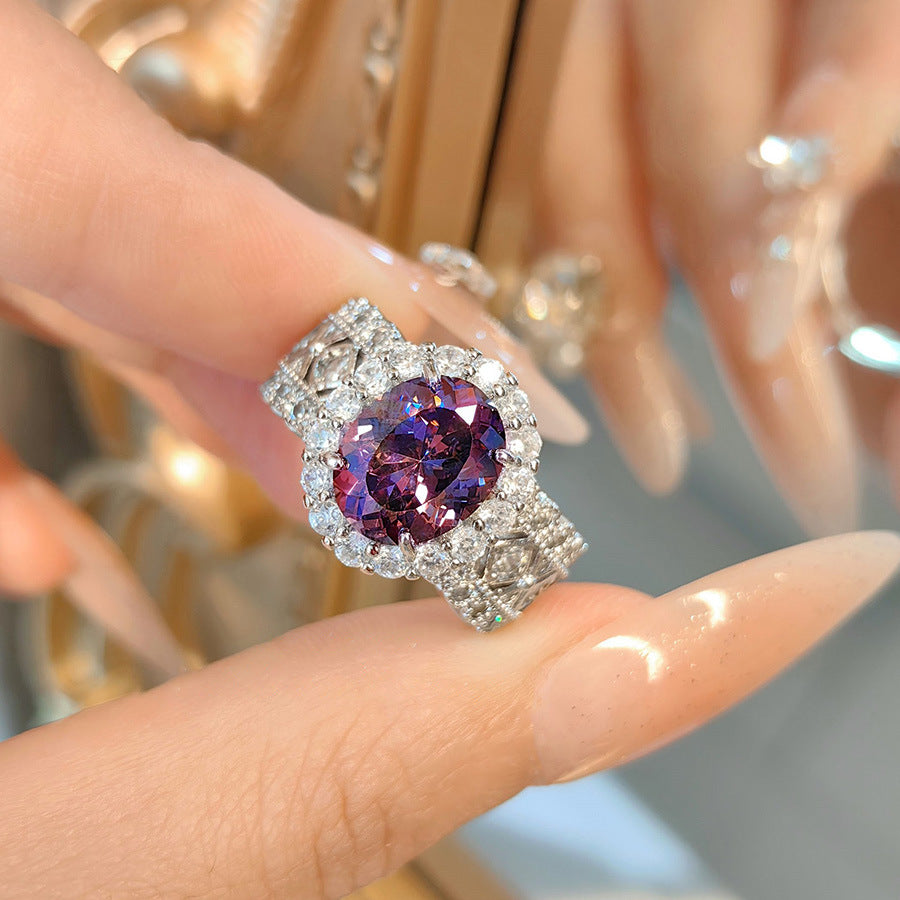 Carol Alexandrite Jewelry Set - B Style Oval Ring (Adjustable) [C47RBU63]