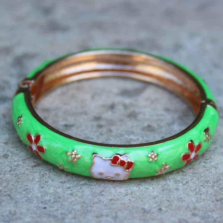 Porter Enamel Hello Kitty Bangle - Jade Green (4.7cm, Fixed Pattern)