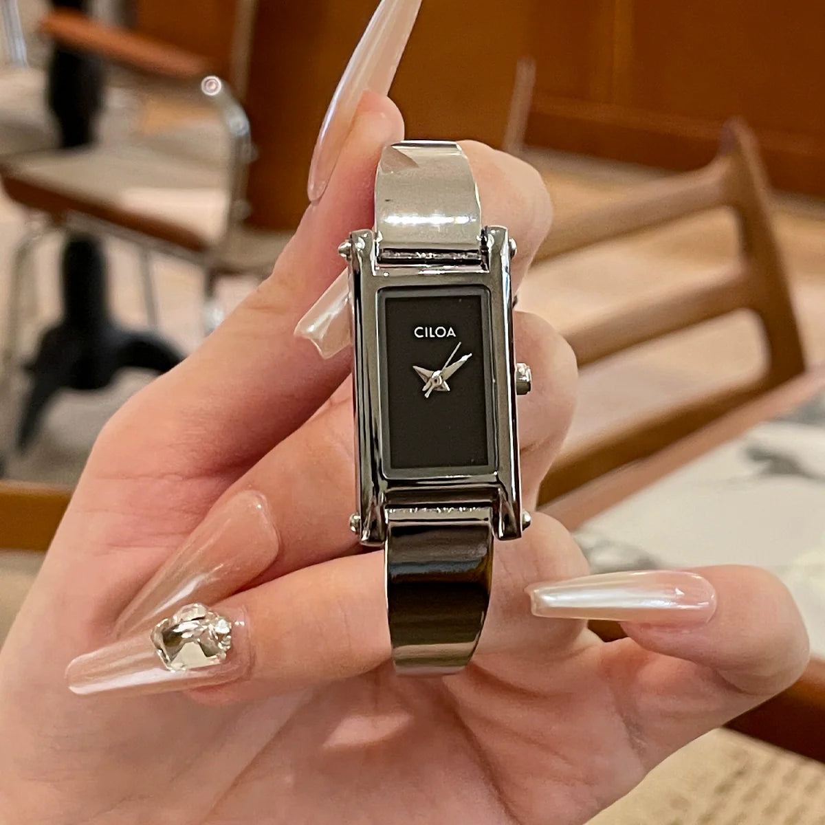 Aishah Rectangular Bracelet Watch - Black