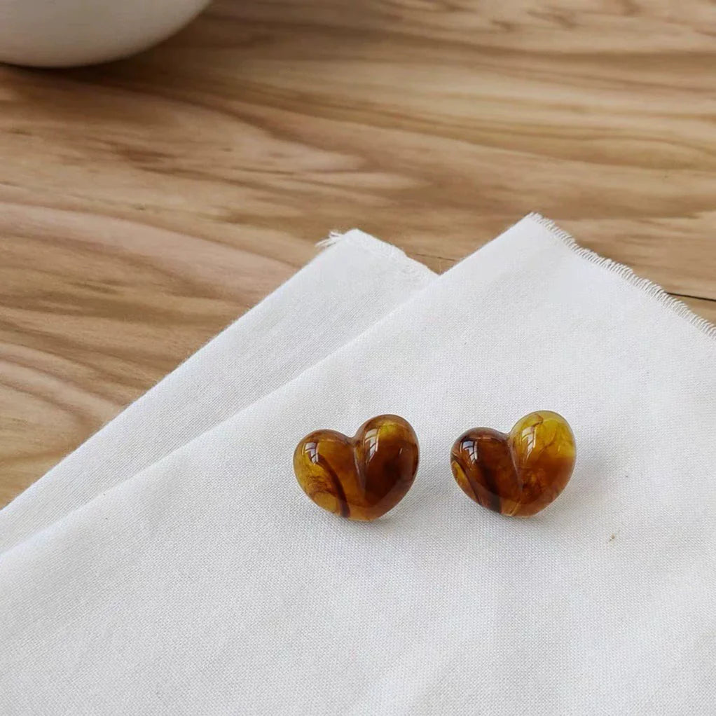 Kaelyn Amber Heart Dangles - 925 Silver Ear Post Style