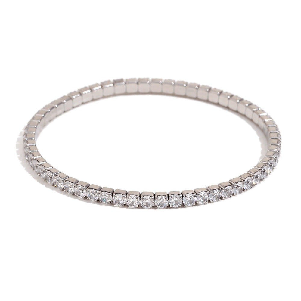 Alyssandra Delicate Zircon Bracelet - 3MM Elastic Zircon Bracelet - Silver [3TZPH53B]