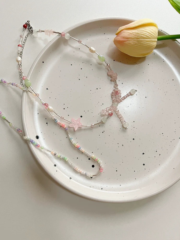 Kaili Colorful Beaded Butterfly Choker - Colorful Beaded Two-Piece Set