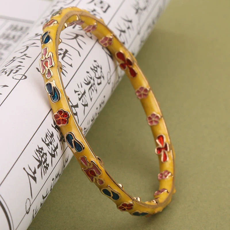 Pilar Enamel Floral Bracelet - Yellow