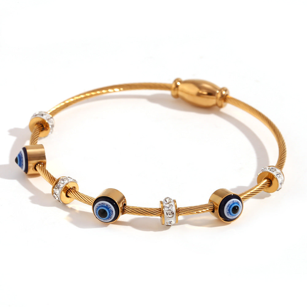 Zyrah Gold Zircon Cuff Bracelet - Blue Eye Bead String Bracelet [KYJ9CXIE]