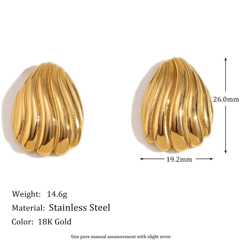 Miliani Irregular Geometric Earrings - Striped Melon Seed Stud Earrings - Gold [UHRL8X44]