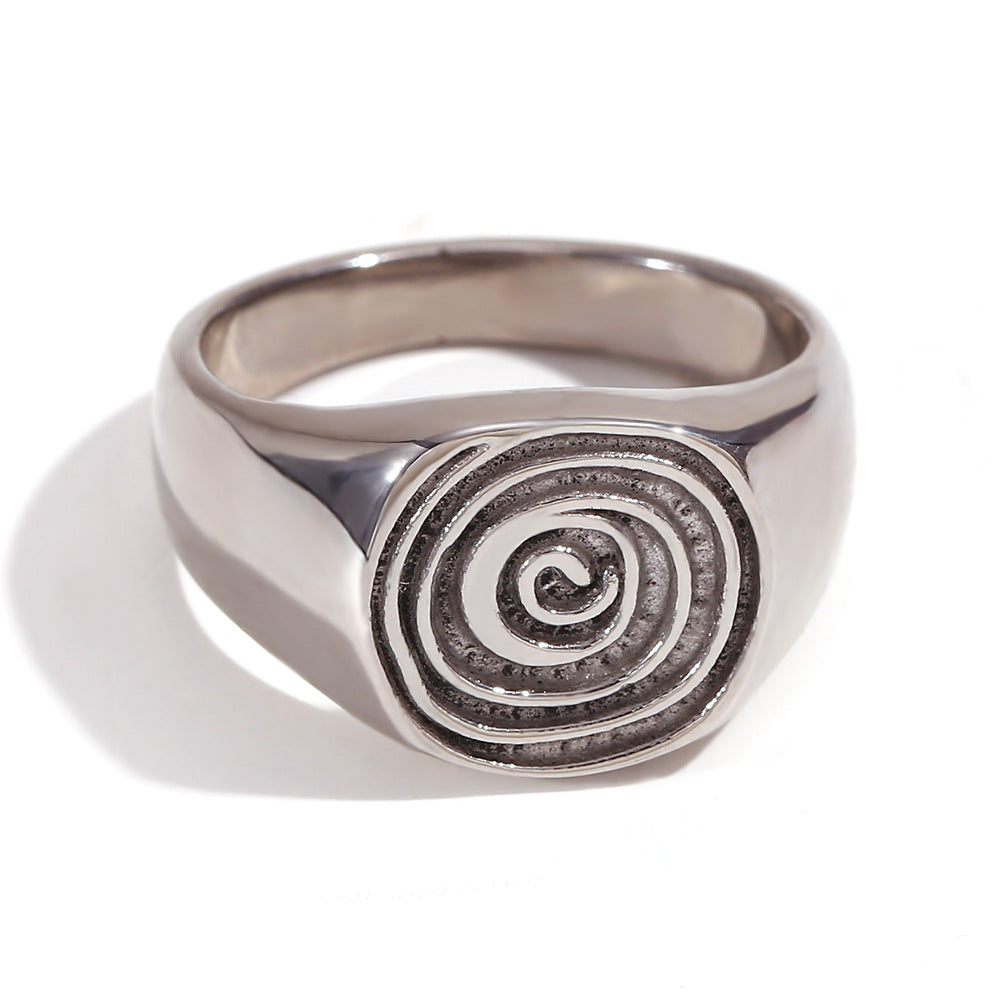 Shaindy Retro Stone Rings - Fingerprint Seal Ring - Steel - Size 6 [QQIX251F]