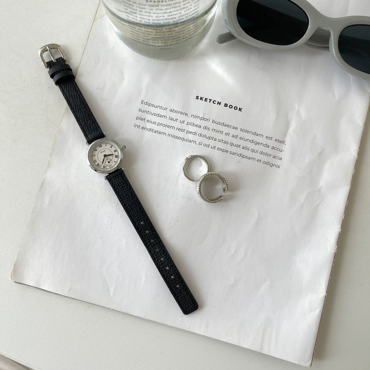 Kezia Retro Roman Watch - Black Strap, Silver Dial [N1VI62JJ]