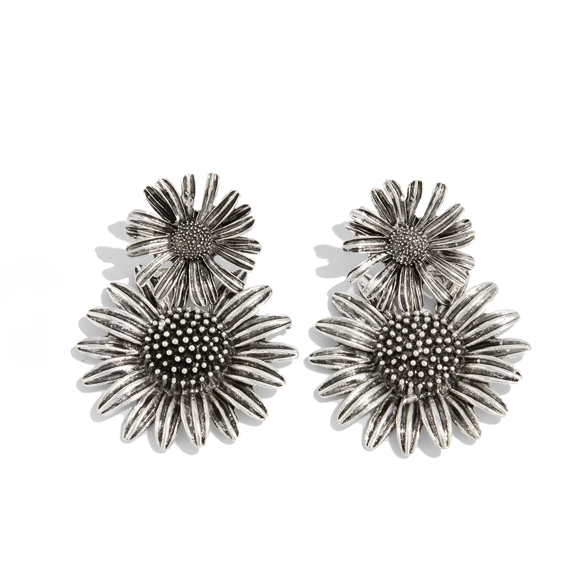 Keyara Sunflower Stud Earrings - Sunflower Antique Silver