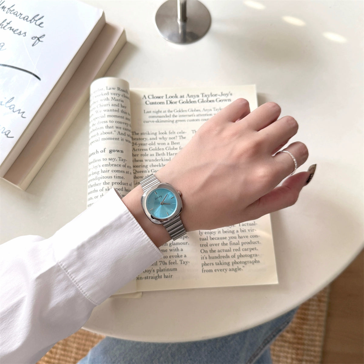 Avigayil Retro Gold Square Watch - Silver Band Blue Face [XP6PG05H]