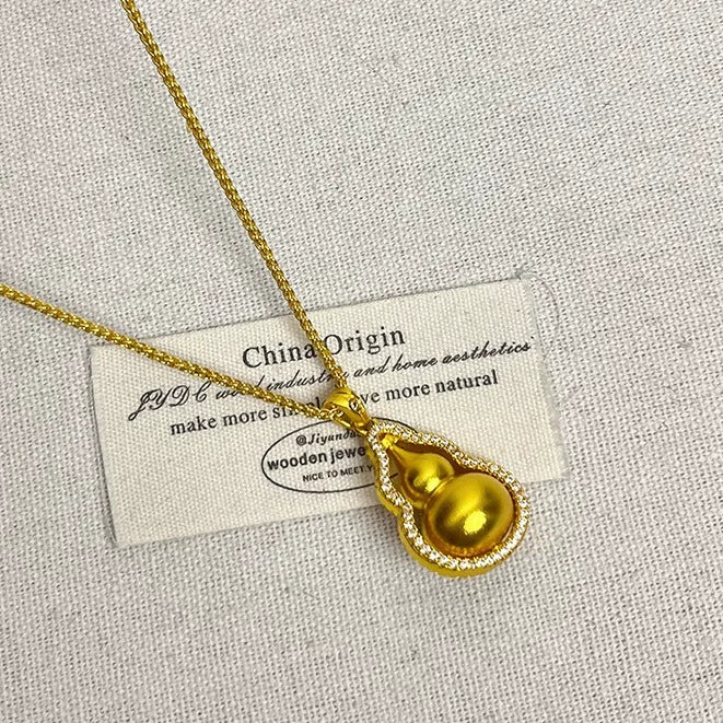 Chloey Fortune Charm Necklace - Large Gourd Pendant Necklace (Gold Plated) [YFACECI2]