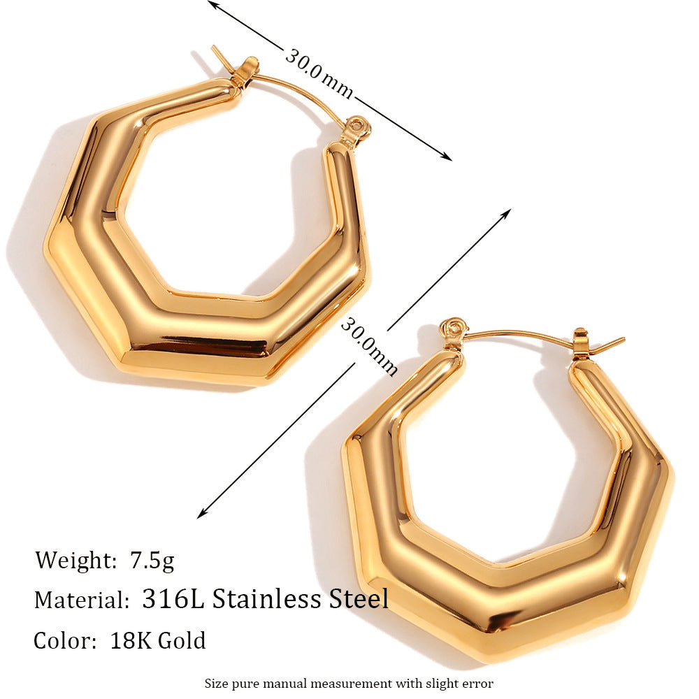 Amberley Hammered Geometric Earrings - Hexagonal Geometric Hollow Earrings - Gold [SDEZLV3V]