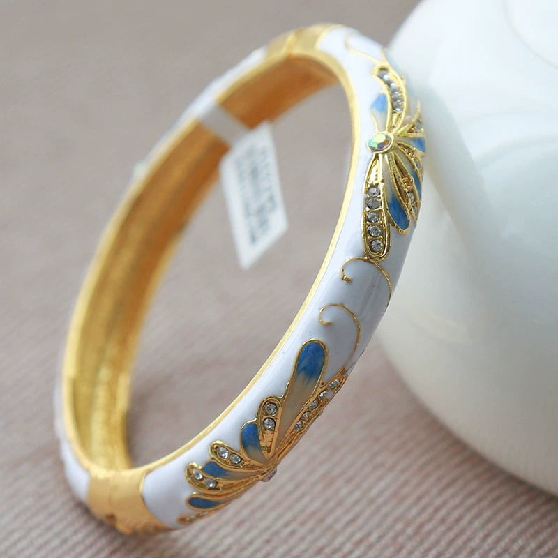 Angel Pave Open Cuff Bracelet - Blue and White Porcelain (6 cm Opening) [ZT21DLSF]