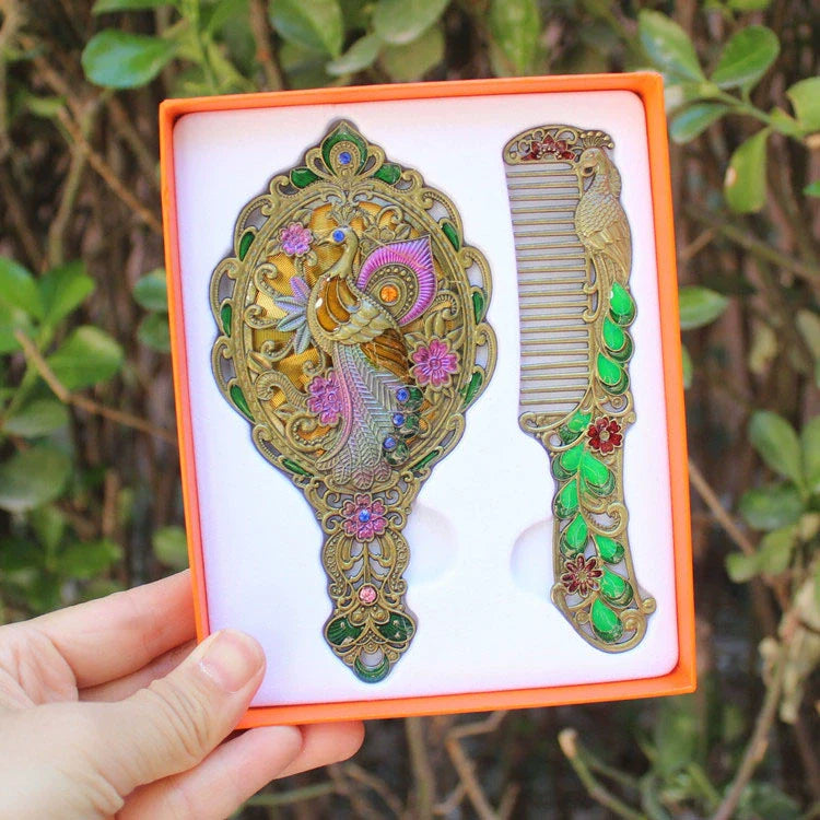Hillary Vintage Mirror Set - Copper Peacock - Yellow Box