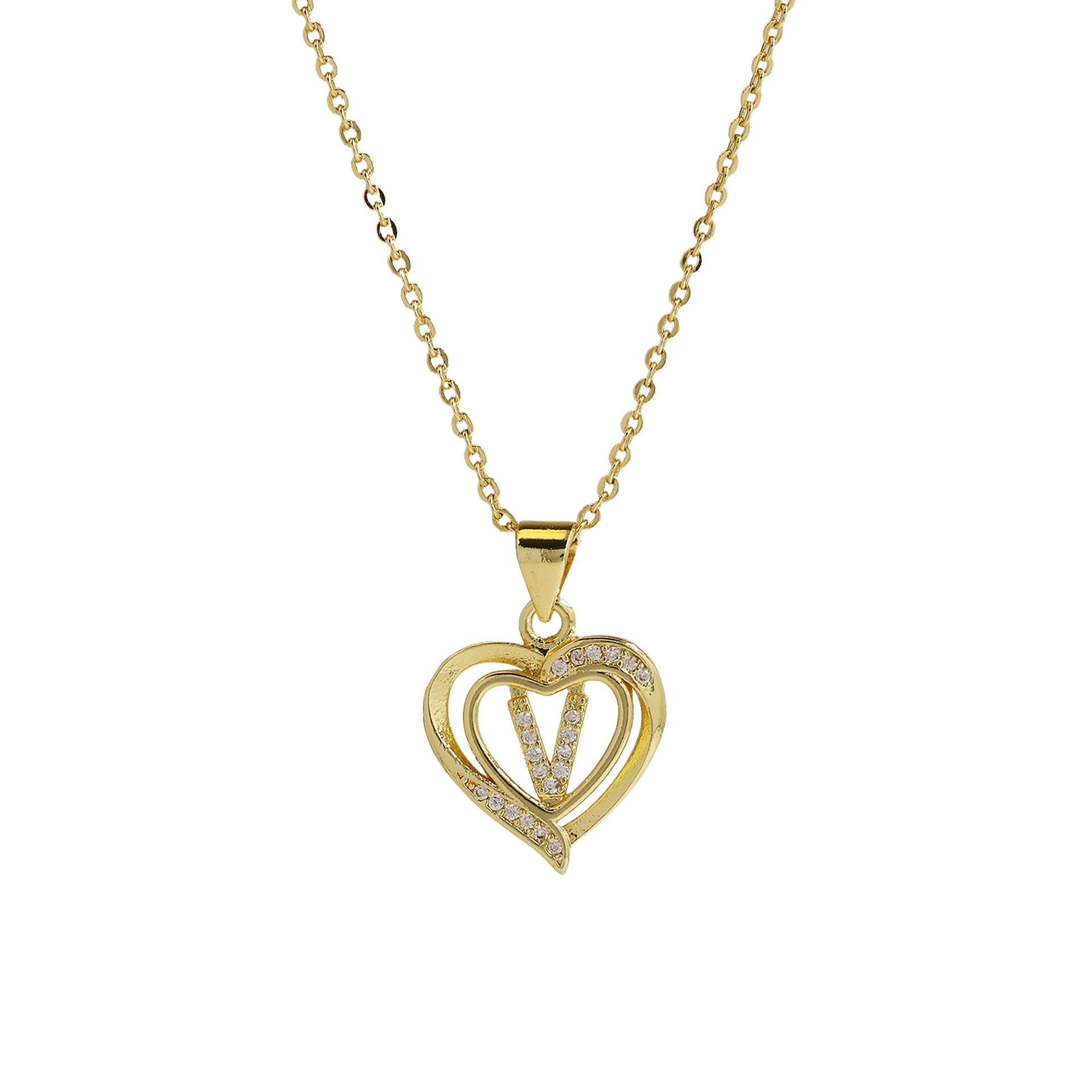 Kamarie Initial Heart Necklace - Necklace V [VDMOU35R]