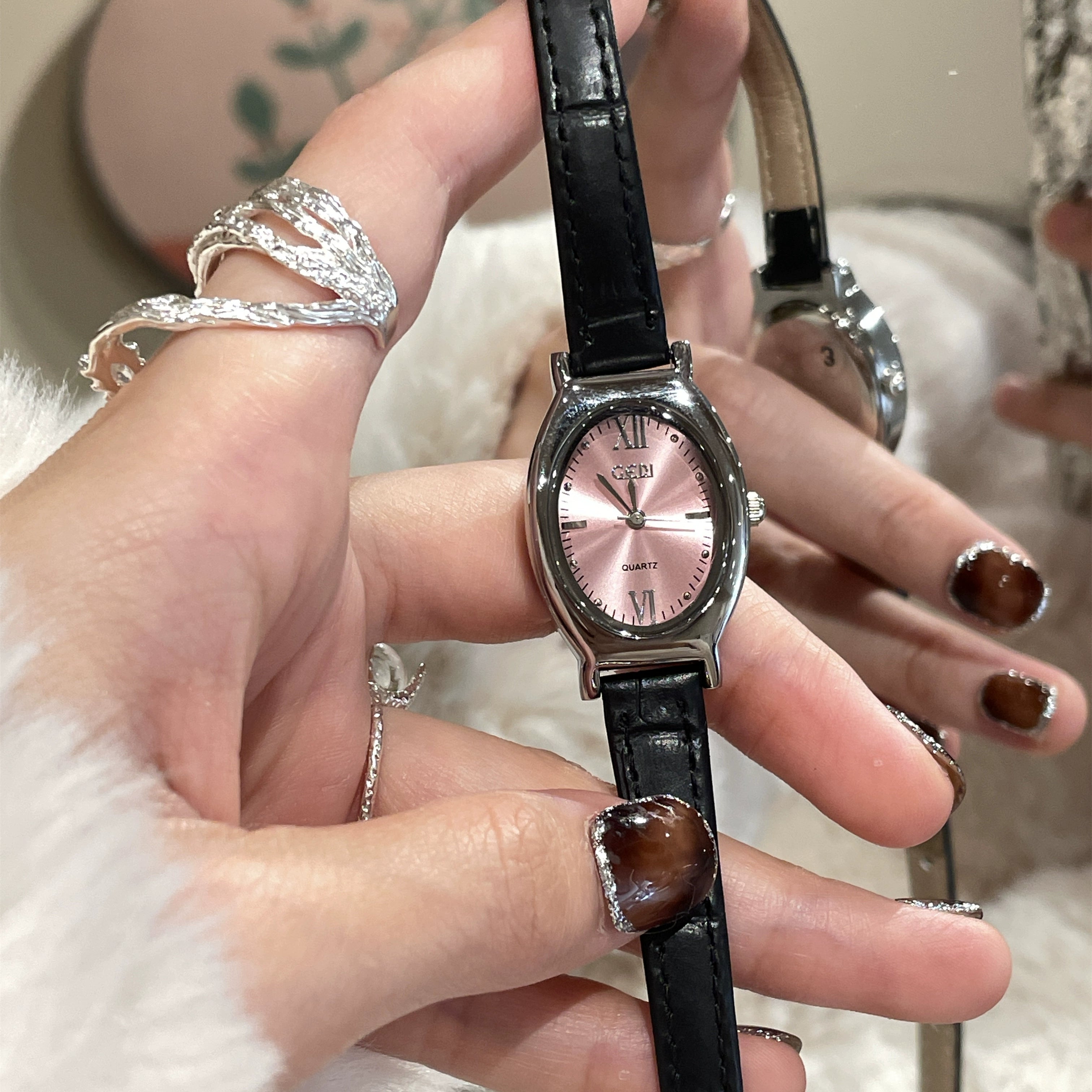 Aleeyah Oval Leather Watch - Pink [1OC153QZ]