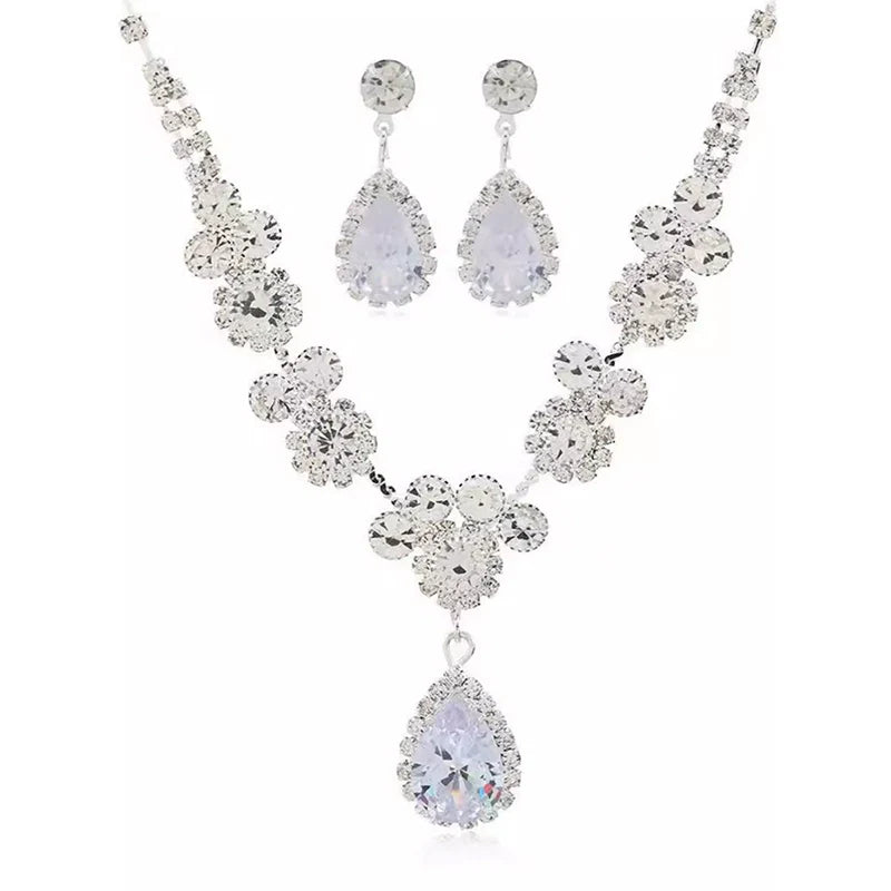 Haiden Crystal Teardrop Necklace Earring Set - Necklace + Earrings