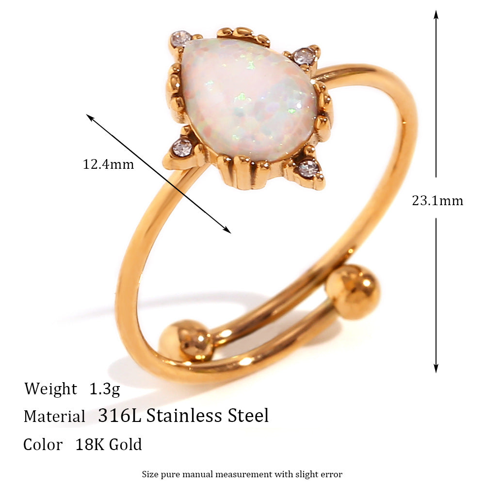 Aleksandra Opal Adjustable Ring - Adjustable Opal Teardrop Ring - Gold White [M8B45230]