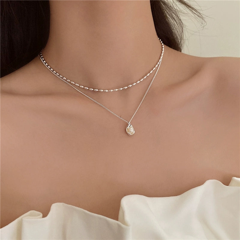 Leidy Stacked Pearl Necklace - Silver [FNH7M3K7]