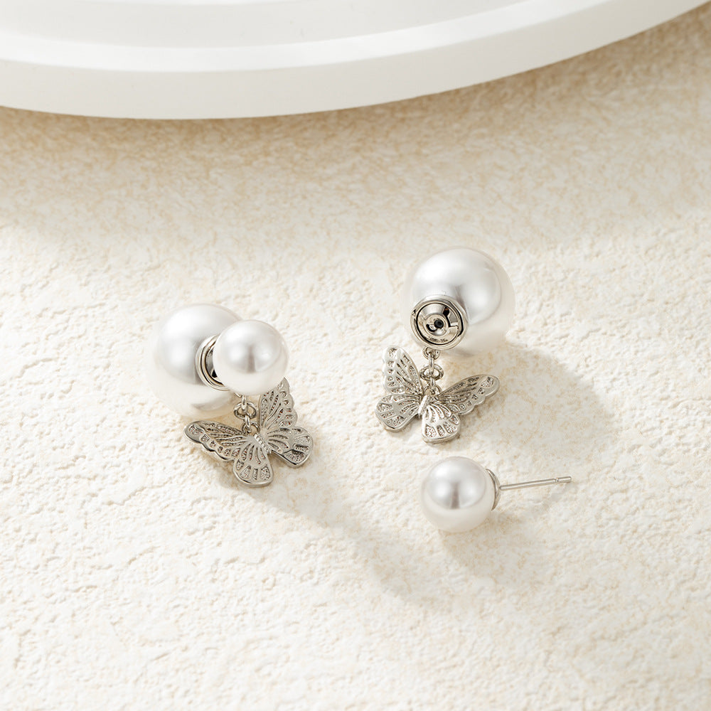 Averie Pearl Butterfly Studs - Silver [GWF0QQ9T]