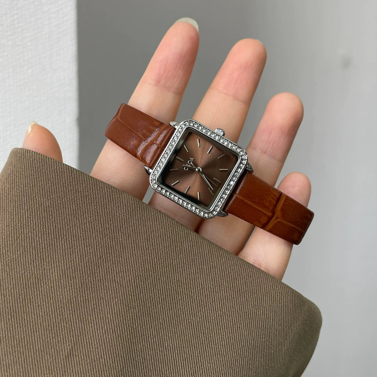 Aracely Luxe Square Dial Watch - Coffee