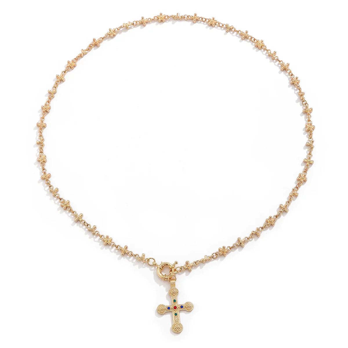 Ramya Rhinestone Cross Necklace - Gold
