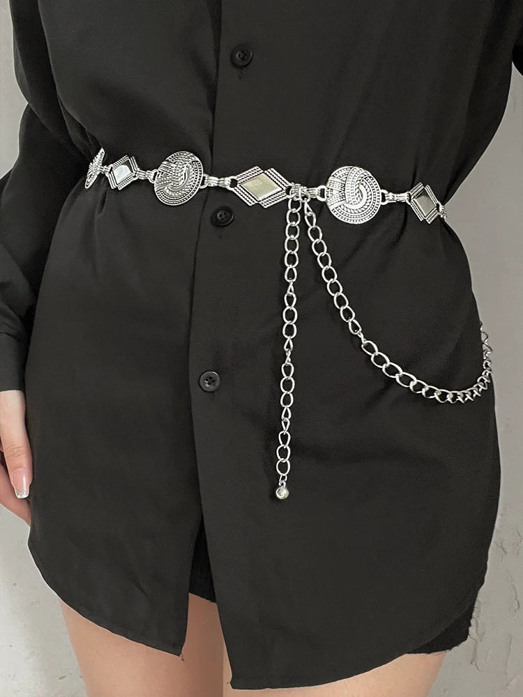 Loralei Geometric Chain Belt - Silver