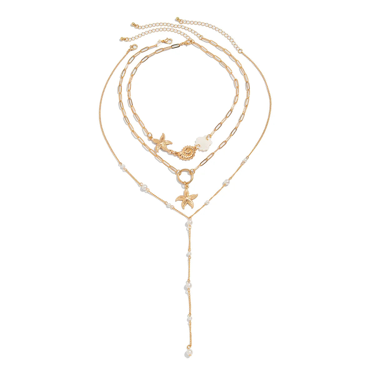Ena Layered Starfish Necklace Set - Gold