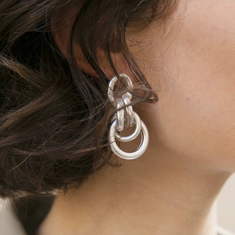 Ebony Matte Hoop Earrings - Matte Silver