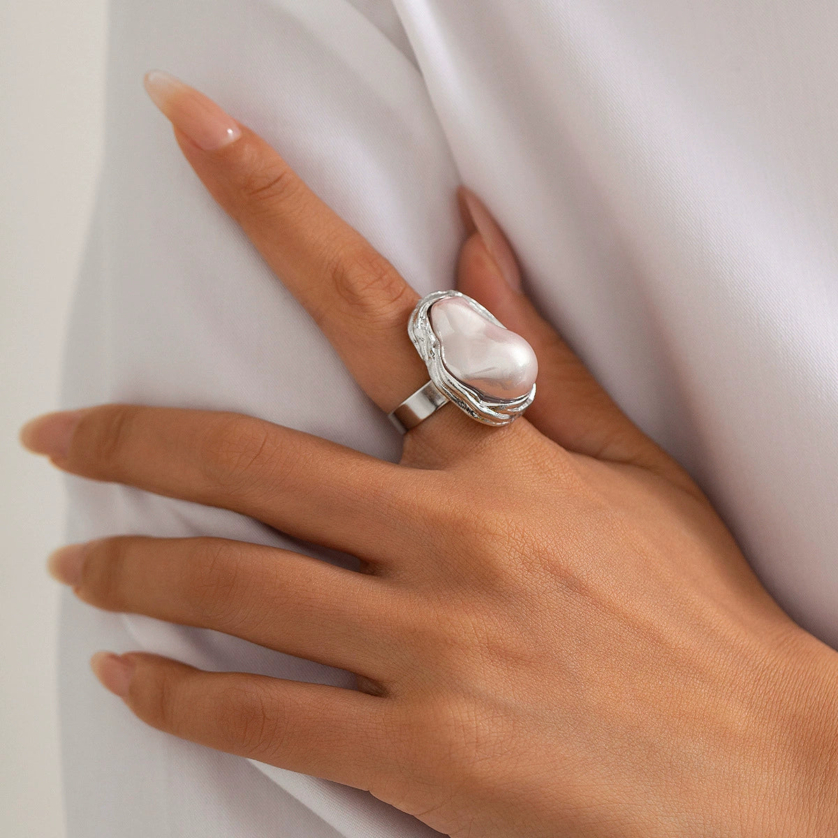 Dyana Baroque Pearl Collection - Ring Silver Tone + Pink [6AF59SZ0]
