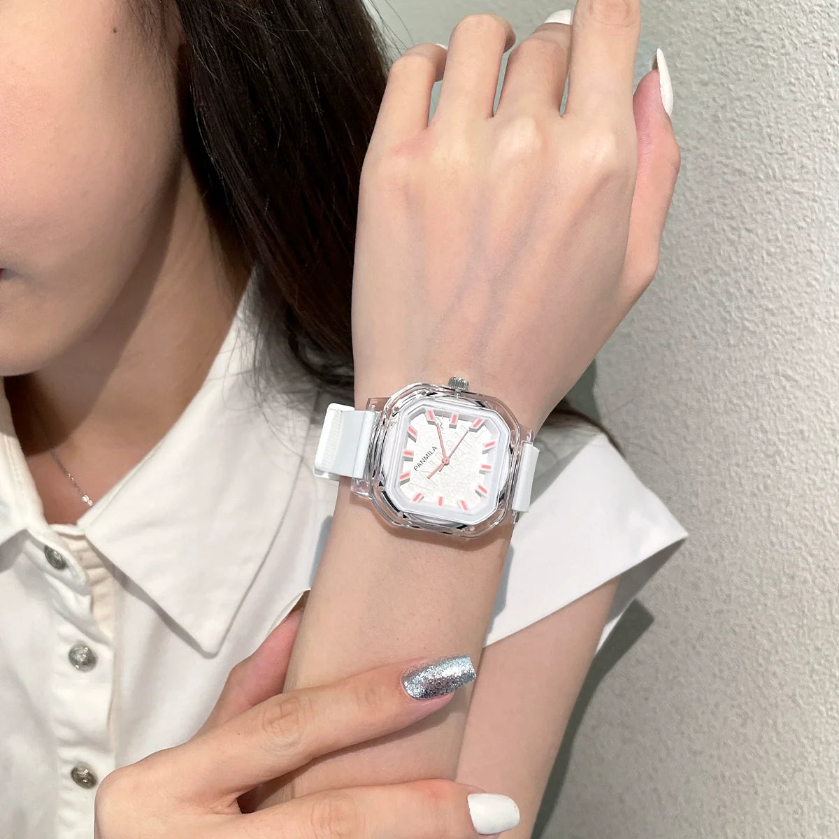 Aitanna Sleek Square Watch - White