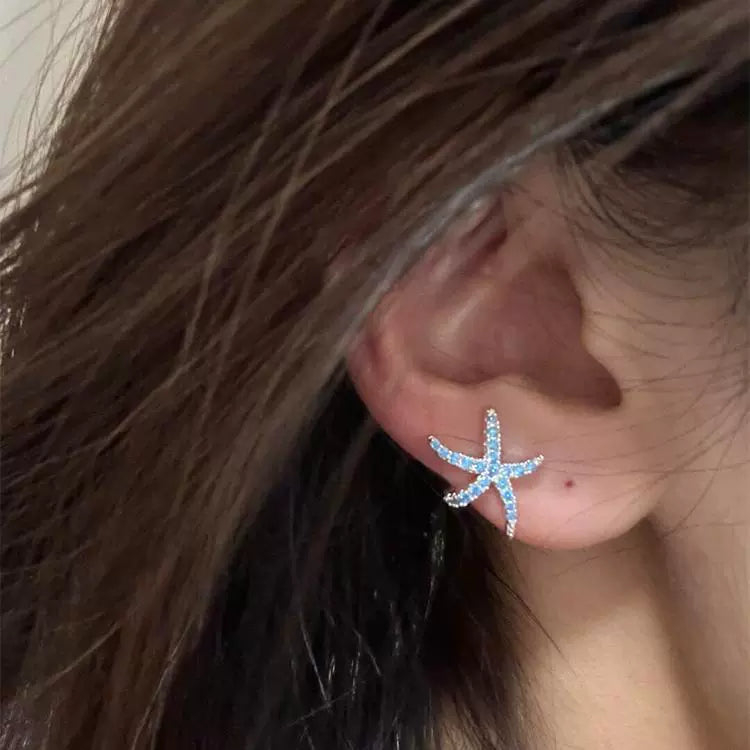 Tyla Blue Starfish Earrings - Sparkling Girl Gold-Plated Stud Pair [9NUC5X3B]
