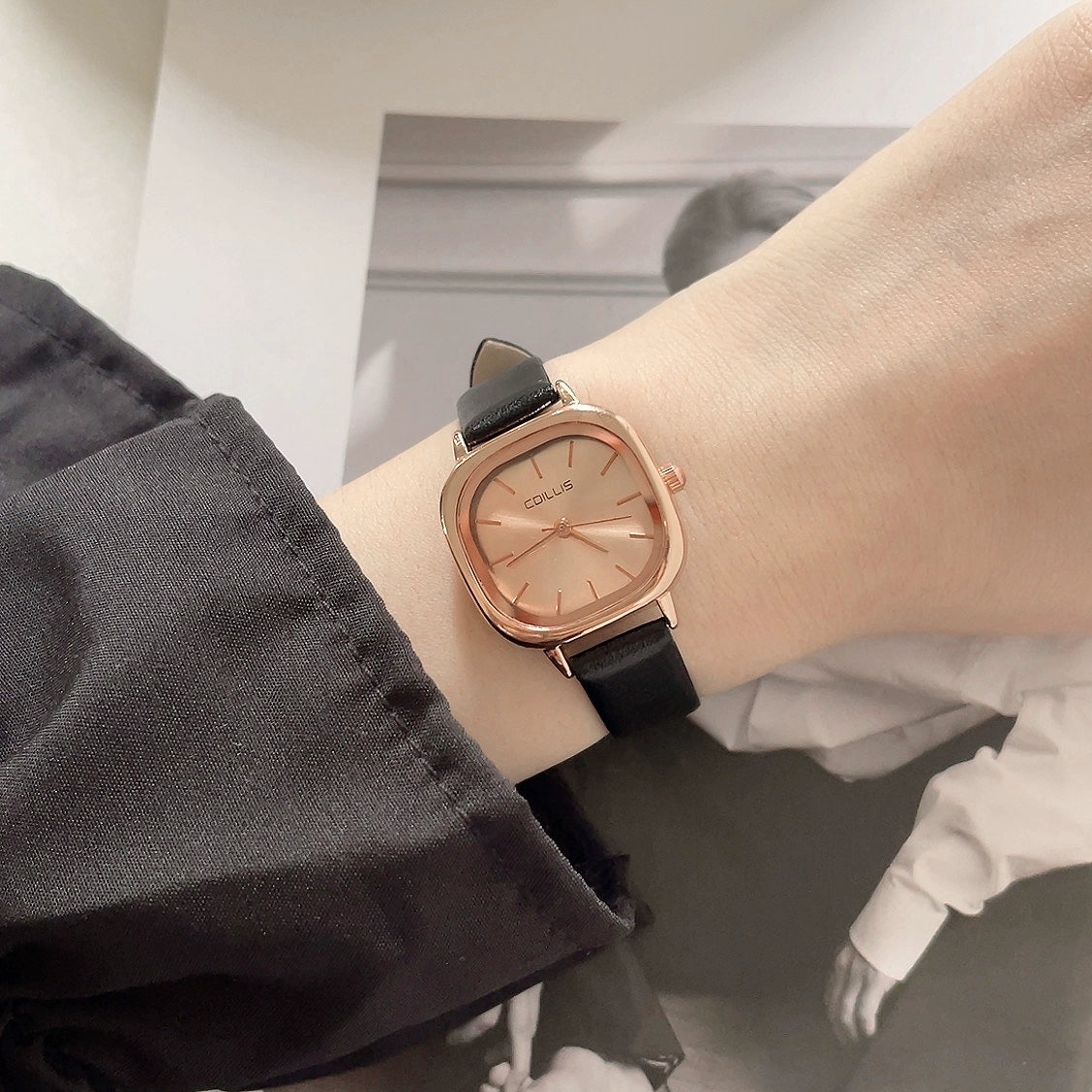 Corey Square Minimalist Watch - Black Strap [LLI0391X]