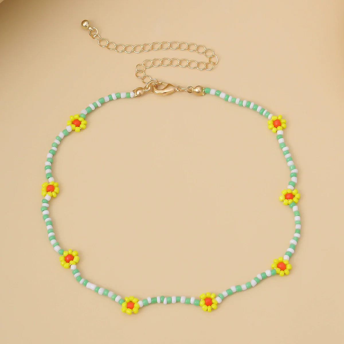 Skyla Floral Beaded Necklace - Style Three White & Green
