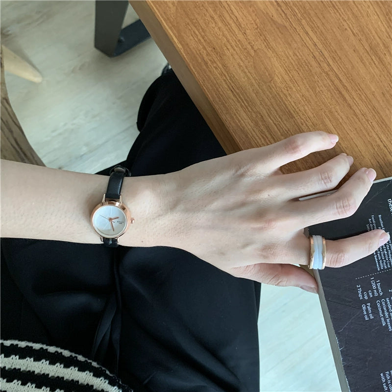 Lynden Retro Petite Leather Watch - Black Strap Gold Frame White Dial [XWNCPNVM]