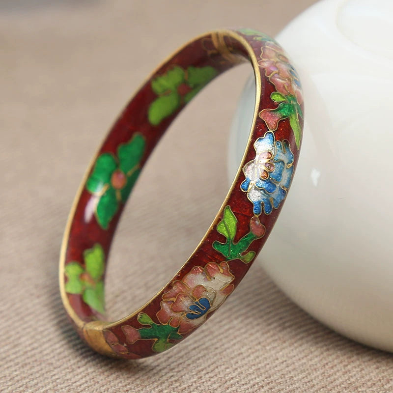 Alizabeth Peony Cloisonné Bangle - Deep Red [N1TVCJW9]