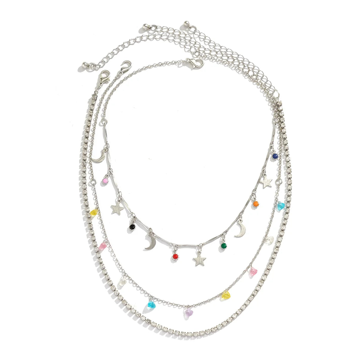 Ameerah Celestial Layered Necklace Set - Silver Star & Moon