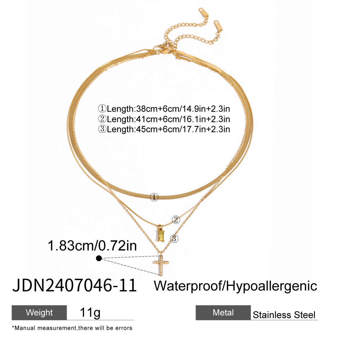 Taniya Layered Zircon Necklace - Gold Triple Layer & Plain Bar [D8L38ONJ]