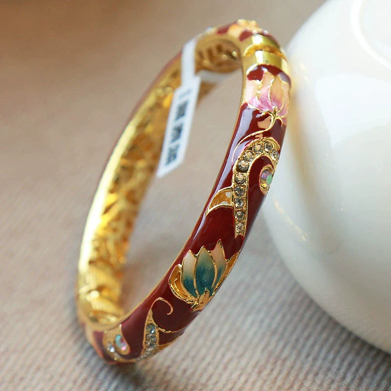 Jenny CloisonnŽ Lotus Bangle - 5.6cm Dark Red