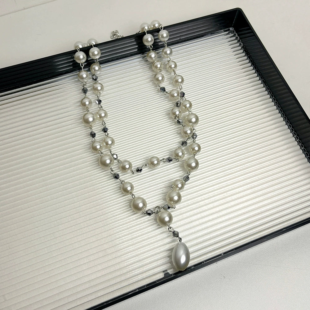 Rana Layered Pearl Drop Necklace - Double-layer Pearl Waterdrop Pendant Necklace [80FSZORG]