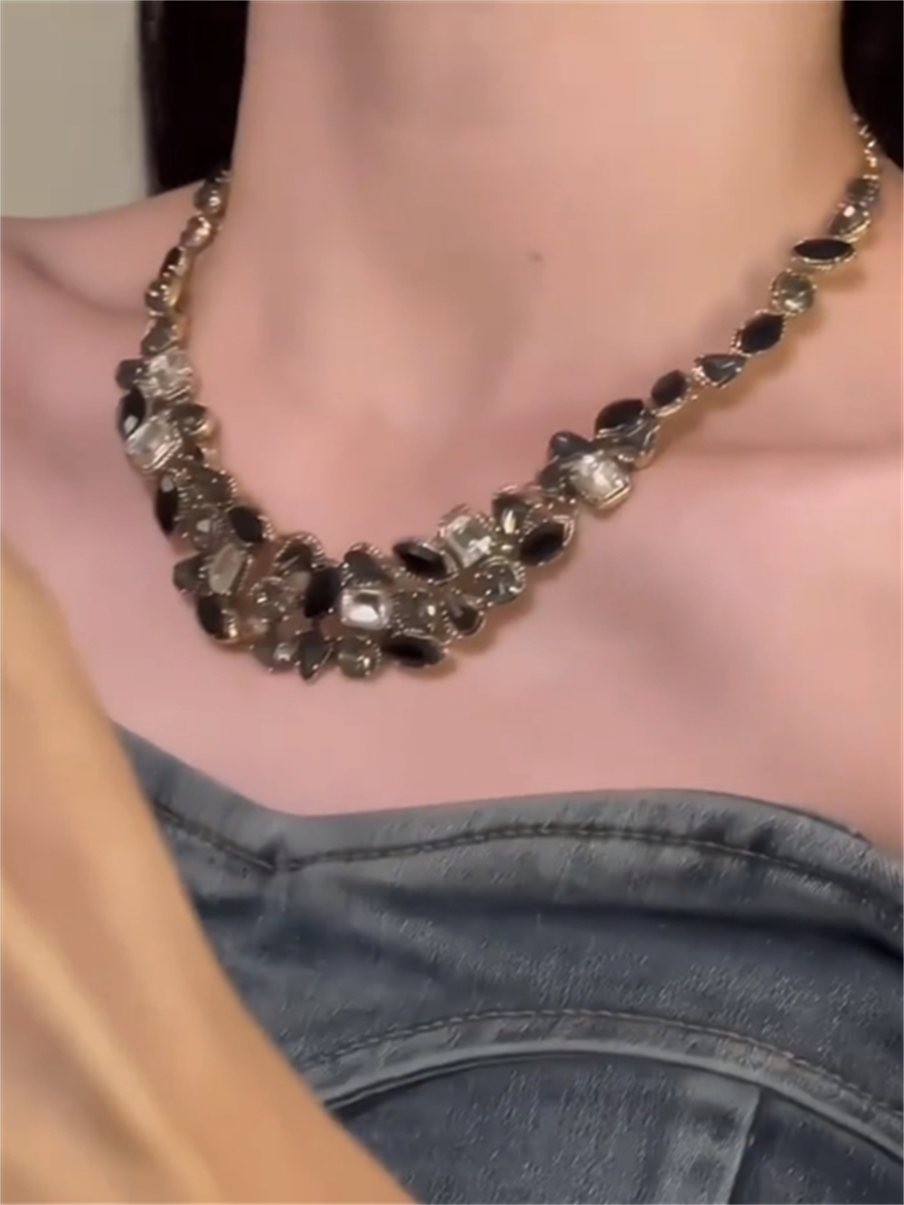 Baileigh Black Rhinestone Choker - Black