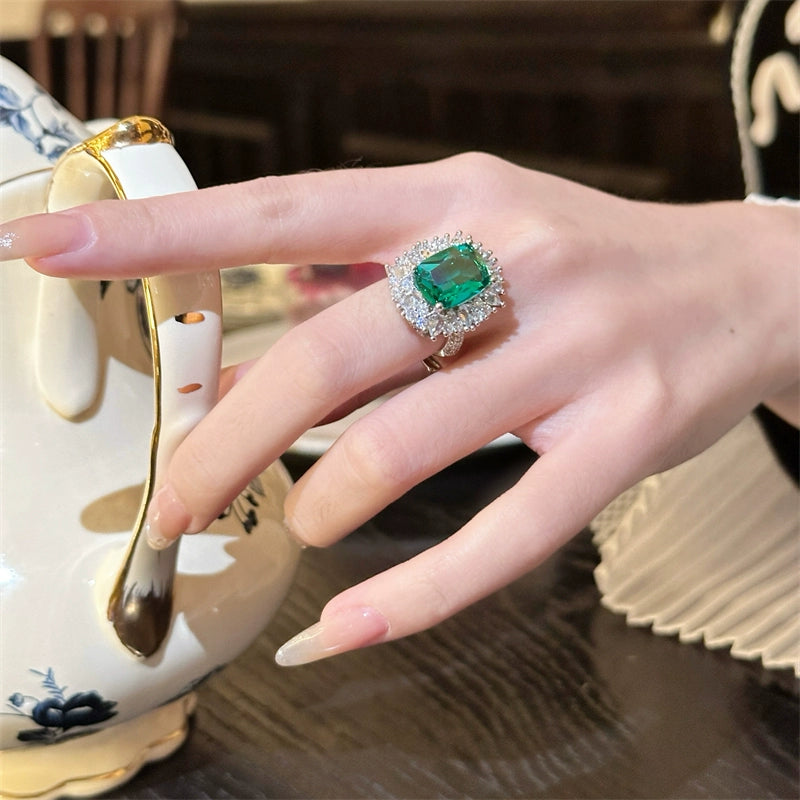 Elise Emerald Statement Ring - Adjustable Open [C9QSB5JS]