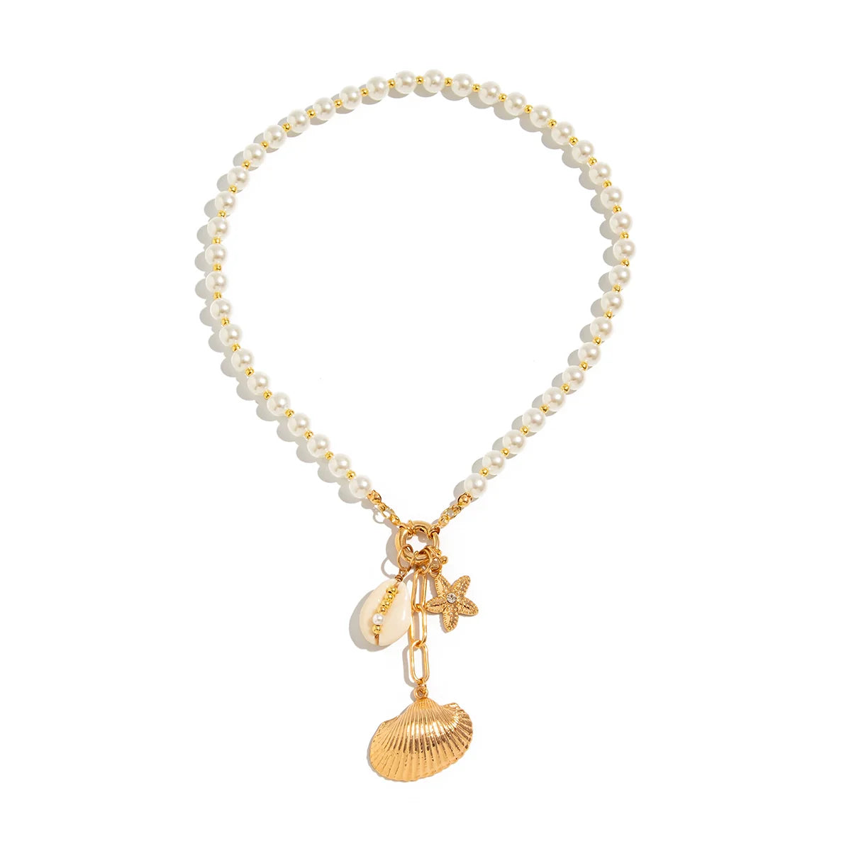 Senna Pearl Starfish Shell Necklace - Gold