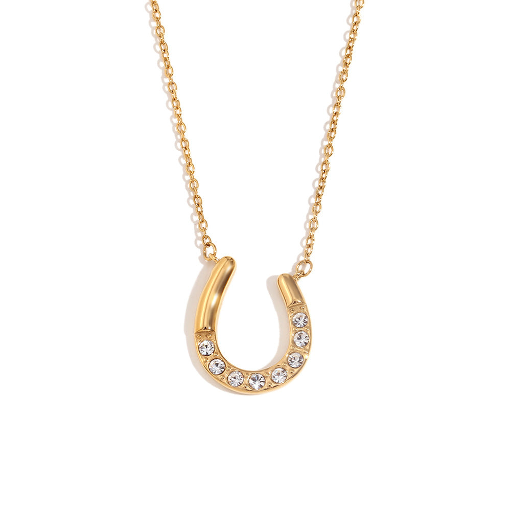 Pennelope Horseshoe Diamond Necklace - Horseshoe Diamond - Gold White [OUXBTL76]