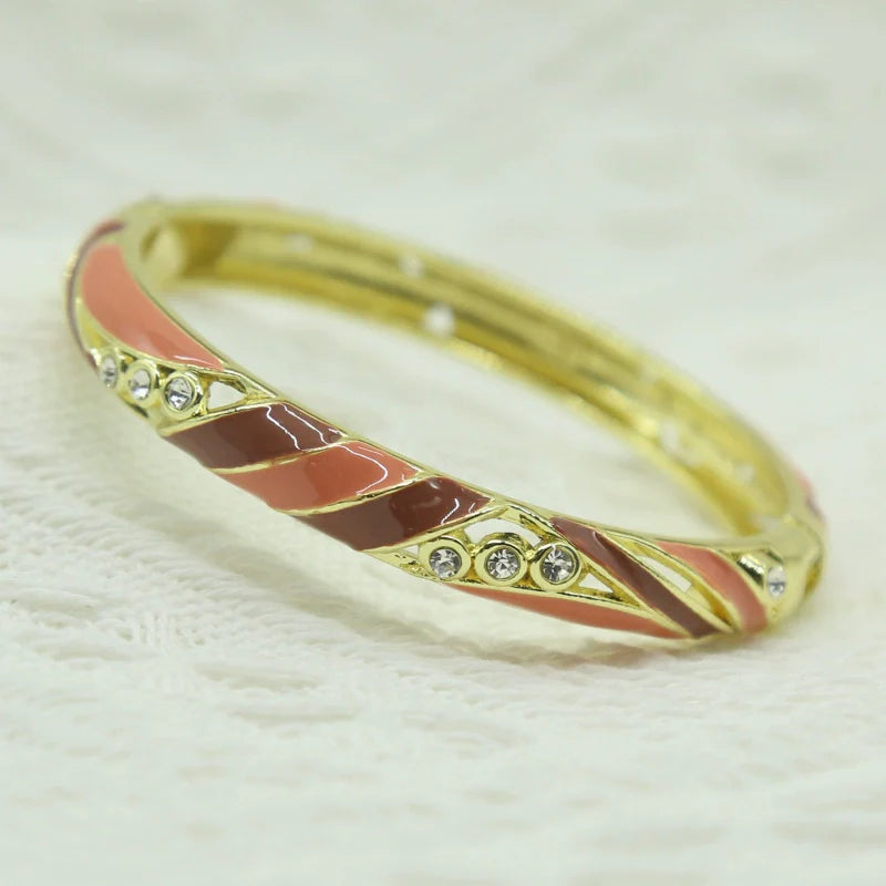 Janice Floral Enamel Bangle - Apricot Pink