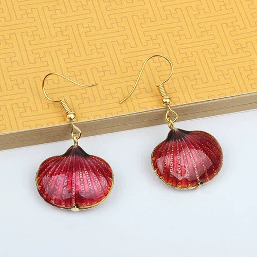 Adia Vintage Enamel Drop Earrings - Dark Red Shell