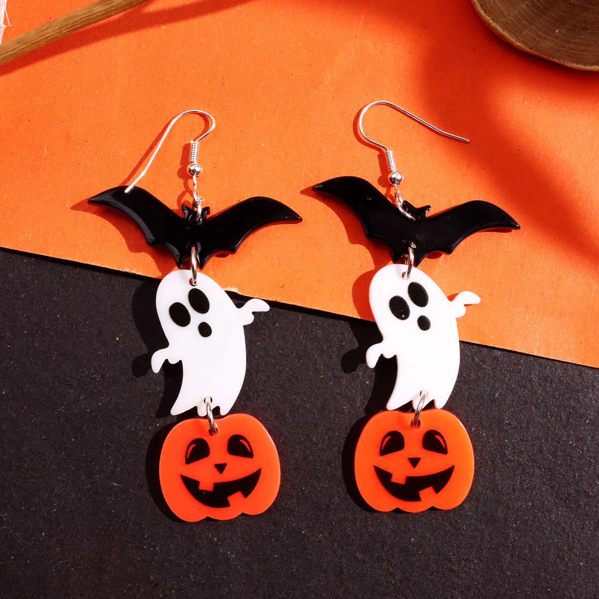 Moana Spooky Acrylic Dangle Earrings - Bat Pumpkin [1TTV79JJ]